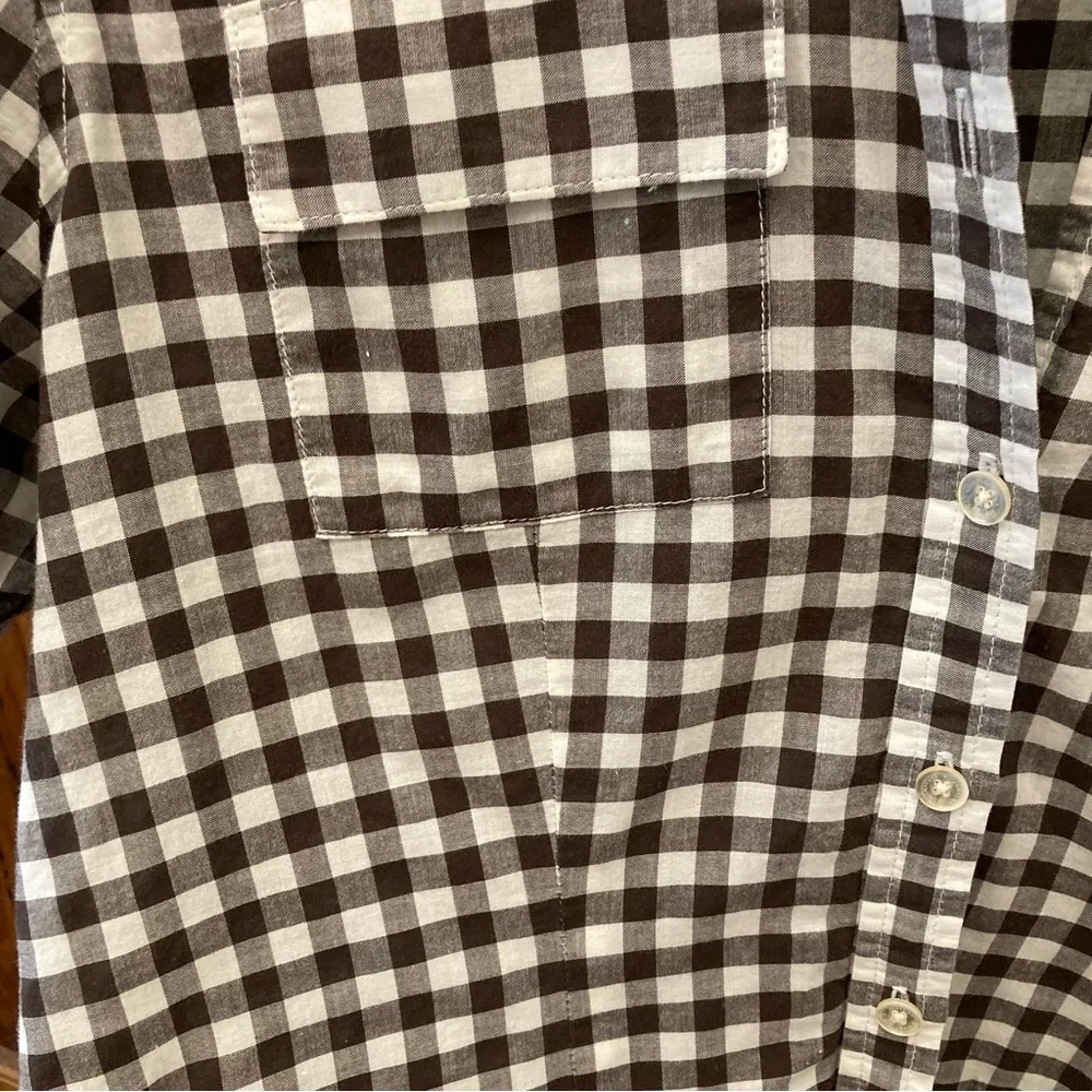 Brown & White Gingham Short Sleeve Button Up Shirt_5
